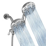 Garvee 24-Setting High Pressure 3-Way Shower Head Combo, Hand Held Shower & Rain Shower Separately or Together, 5" Dual 2 in 1 Showerhead with Stainless Steel Hose - Chrome - Chrome