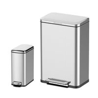 Stainless Steel 50 Liter / 13 Gallon Trash Can, Rectangular Steel Pedal Recycle Bin with Lid and Inner Buckets, Rectangular Hands-Free Kitchen Garbage Can
