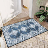 Garvee Boho Small Rug 2x3 Moroccan Diamond Medallion Area Rug for Kitchen Entryway Bohemian Farmhouse Rustic Geometric Door Mat Washable Rug for Bedroom Kitchen Backyard, Navy - Blue