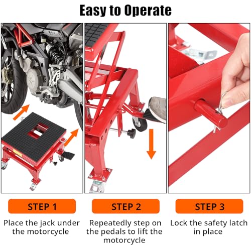 350 Lbs Capacity Hydraulic Motorcycle Scissor Lift Table - 4 Wheels, Black/Orange