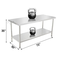 Garvee 72"L x 30"W x 35"H Commercial Food Prep Table Metal Kitchen Work Table with Adjustable Under Shelf, Stainless Steel Table with Hooks for Restaurant, Garage, Warehouse and Hotel