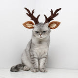 Garvee Pet Plush Antler Headband Cute Headwear Ornament for Cat with Adjustable Buckle for Christmas Party Halloween Decor Photo Color M Hoop Circumference 12in - Photo Color