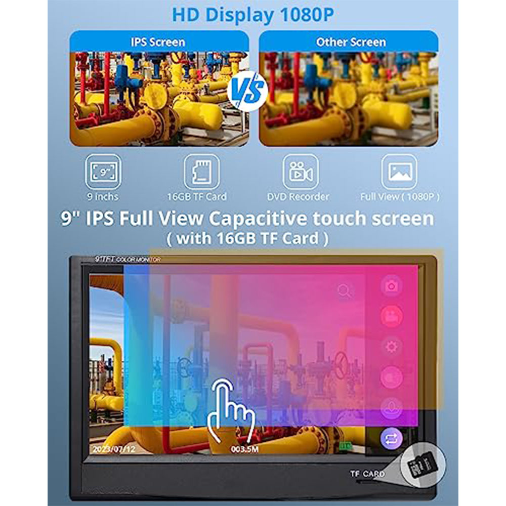 Garvee Sewer Inspection Camera with 512Hz Locator, 165ft Self-Leveling Snake Camera, 9" Touch HD Screen, DVR, Adjustable LEDs, 16GB SD Card, IP68 Waterproof for Sewer and Drainage Pipes - 165ft