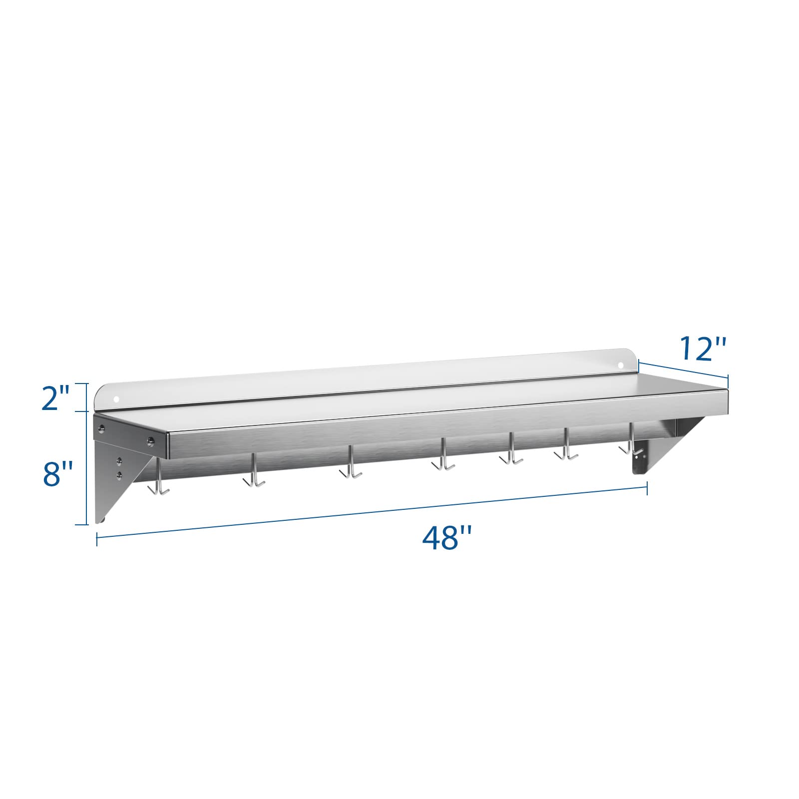 Stainless Steel Wall Shelf with Backsplash Hooks for Storage - GARVEE