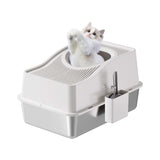 Garvee Stainless Steel Cat Litter Box Fully Enclosed Top-Entry Large Cat Toilet White 60x40x39.5cm - White
