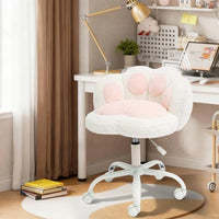 Garvee Cute Cat Paw Vanity Chair – Armless, Soft Cushion, Adjustable Height, Swivel Wheels, Soft Stuffed Fabric, Lumbar Support, Makeup or Office Stool, Color: White + Powder