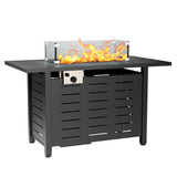 Garvee 44 Inch Gas Firetable, 48000 Btu Outdoor Propane Fire Pit with Lid, Glass Wind Guard, Waterproof Cover, 2 in 1 Firepit Table On Patio Deck Garden Backyard - Black