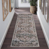 Garvee Runner Rug 2x6 Feet Washable Vintage Distressed Hallway Runner, Non-Slip Stain Resistant Area Rug Traditional Medallion Kitchen Mat Entryway Carpet Runner for Bedside, Brown - Brown