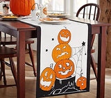 Garvee Halloween Table Runner, Cotton Linen Table Runner , Jack-O-Lantern Pumpkin Decorative Washable Tablecloth for Bedroom Home Living Room Scary Movie Night Party Dinner Scarf Décor-13" x 70"
