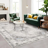 Garvee Vintage Area Rug 8x10 Large Living Room Area Rug Machine Washable Bedroom Rug Soft Distressed Dining Room Rug Low Pile Non Slip Throw Floor Carpet Medallion Rug for Home Office, Beige - Beige
