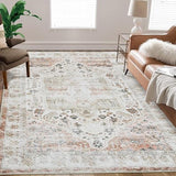 Garvee Area Rug Vintage Rug Machine Washable Rug for Bedroom Living Room Indoor Floor Cover Foldable Lightweight Thin Rug Distressed Carpet Non Slip Chenille Rug - Taupe / 3'x5' - Taupe
