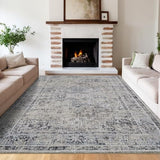 Garvee 5x7 Washable Area Rug Vintage Rug Traditional Floor Cover Foldable Soft Rug Kitchen Accent Rug Indoor Distressed Non Slip Carpet Floral Print Mat Bedroom Living Room Bathroom Blue - Blue
