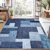 Garvee Geometric Blue 9x12 Area Rug Modern Geometric Machine Washable Area Rug for Living Room Bedroom Contemporary Patchwork Non-Slip Stain Resistant Accent Rug Carpet for Home Floor Decoration - Blue