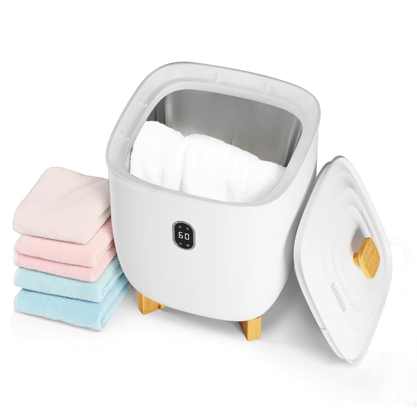 Garvee 20L Electric Towel Warmer & Dryer Bucket for Bathroom - Compact Portable Heated Blanket Warmer - Dual Heating & Drying Modes, Timer, Auto Shut-Off, LED Display - E1675 20L White ABS