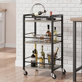 Garvee Mini Bar Cart with Wheels, 3 Tier Rolling Utility Storage, Metal Frame, Wooden Top, Lockable Wheels, Ideal for Kitchen, Dining, Living Room - Grey