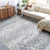 Garvee Large 8x10 Area Rug for Living Room - Colourful Printed, Washable, Non-Slip, Low Pile, Boho Design, Polyester, Grey and Ivory, Modern Farmhouse - Gray