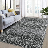 Garvee Washable Moroccan Rug 4x6 for Living Room - Low Pile, Non-Slip, Faux Wool - Black & Ivory - Modern Design, Machine Washable, Ideal for Bedroom & Office - Black