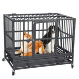 Garvee 36 inch Heavy Duty Indestructible Dog Crate Steel Escape Proof,Indoor Dog House High Anxiety Cage, Kennel with Wheels,Removable Tray - Black