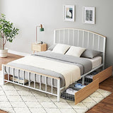 Garvee Full Size Platform Bed Frame with 4 Storage Drawers, Steel Slat Support, MDF Wood, Easy Assembly, Noise-Free, No Box Spring Needed, Bedroom - Oak