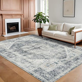 Garvee Machine Washable 9x12 Area Rugs for Living Room Indoor Rugs Non Slip Low Pile Water Resistant Soft Print Pattern Carpet for Bedroom Indoor Decor Polyester Rug Grey - Ash