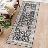Garvee Area Rug 2x6 Vintage Rug Runner Washable Rug Soft Oriental Entryway Runners Indoor Hallway Kitchen Runners Non-Slip Non Shedding Long Rug Runner for Living Room Bedroom Bedside Bathroom - Black