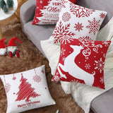 Garvee Christmas Pillow Covers 18x18 Set of 4 Red Christmas Decorative Throw Pillow Covers with Snowflake Santa Trees Christmas Farmhouse Decor for Couch Bed, Red - Red#1