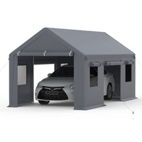 Garvee 13'x20' Heavy Duty Waterproof Carport with 4 Roll-Up Doors & Windows for Pickup Trucks Boats, Silver Grey