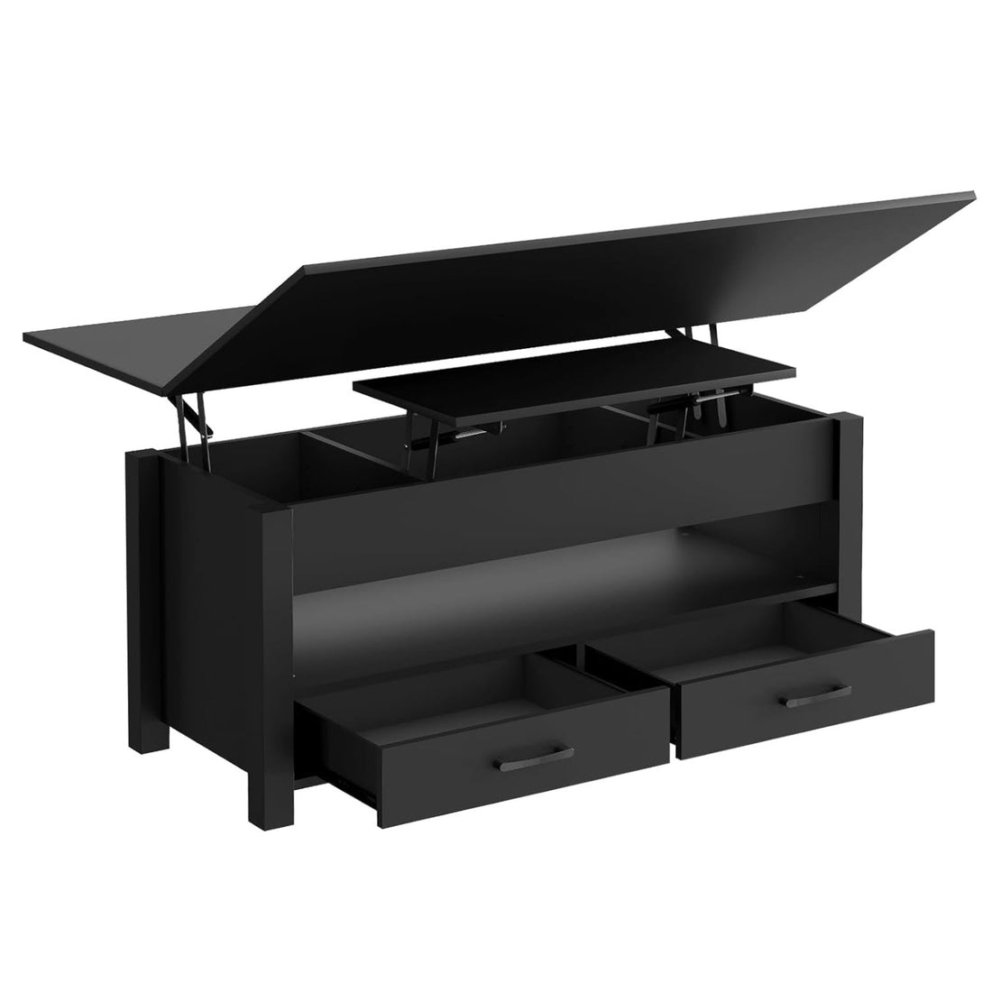 Garvee 4 in 1 Convertible Lift Top Coffee Table with Storage, Adjustable Height, Solid Wood, Hidden Compartments, Converts to Dining Table with 2 Drawers, for Living Room, Black
