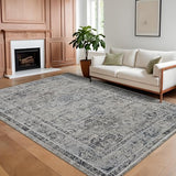 Garvee Area Rug 8x10 Washable Rug Blue Vintage Large Rug Traditional Floor Cover Thin Rug Retro Kitchen Indoor Distressed Non Slip Carpet Floral Print Mat Living Room Bedroom Dining Room - Blue