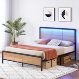 Garvee Rattan Platform Bed Frame Queen Size + Modern Style + Heavy Duty Steel Slat Support + No Box Spring Needed + White + Suitable for Any Decor - White