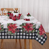 Garvee Plaid Tablecloth Christmas Table Cloth Spill Proof Water Resistant Anti-wrinkle Elegance Polyester Flower Table Cloth for Kitchen Parties Holiday Dinner Tabletop, Rectangle/Oblong, 54"x 90", Black and White