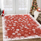 Garvee Washable Rug 9x12 Area Rug for Bedroom Modern Red Christmas Rug Snowflake Living Room Rug Non Slip Carpet Soft Stain Resistant Large Area Rug for Holiday Dining Room Classroom - Snowflakes|Red