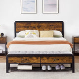 Garvee Full Size Platform Bed Frame with Upholstered Ottoman 2 Storage Drawers and Headboard, Safe Rounded Corners & Strong Metal Slats Support, Mattress Foundation, No Box Spring Needed, Brown - Brown