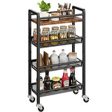 Garvee Slim Kitchen Cart, Small Serving Cart, 4 Tier Kitchen Rolling Cart with Lockable Wheels, Mini Liquor Bar Cart for Narrow Spaces, Apartment, Dining Room, Retro Brown