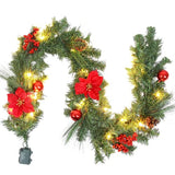 Garvee Christmas Garland with Lights, Pre-lit Red Garland Decoration with 20 LEDs, Battery Operated Garland with Red Flowers Ball Ornaments Gold Bow, Mantle Fireplace Holiday Party Decoration