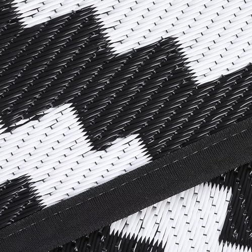 Garvee Outdoor Black & White 6x9 reversible plastic straw rug, washable, waterproof, Perfect for patio, porch, picnic, camping, RV, beach, trailer