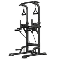 Garvee Freestanding Power Tower with Backrest & Resistance Bands for Home Gym, Adjustable Height 39-90", Black, 450 LBS Capacity