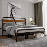 Garvee King Size Platform Bed Frame with Wood Headboard, Heavy Duty Metal Slat Support, Noise-Free Design, Easy Installation, Light Brown, 12.6" Underbed Storage, Industrial Style - Light Brown