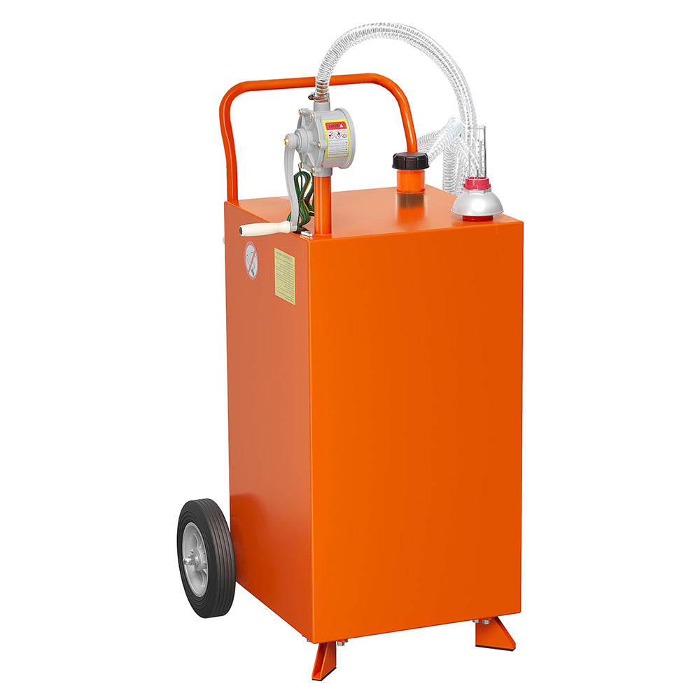 Garvee 45 Gallon Fuel Caddy, Stainless Steel Portable Tank with Two-Way Pump, 9.8 ft UV Hose Anti-Static Gauge 2 Wheels, for Car Lawn Mower ATV Boat, Orange