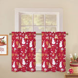 Garvee Christmas Kitchen Curtains 2 Pcs Velvet Fabric Short Curtains Cut Snowman Rod Pocket Design Cafe Curtains Falling Snowflake Print Decor for Home Bedroom Decor, 26" x 30", Red - Red
