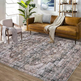 Garvee Oriental 8x10 Area Rug Vintage Distressed Machine Washable Area Rug for Living Room Bedroom Traditional Medallion Floral Non-Slip Stain Resistant Accent Rug Carpet for Home Decor, Brown - Brown & Khaki