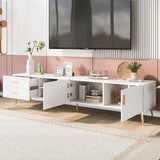 Garvee Modern TV Stand for TV Up to 77" with 2 Drawers, Media Console, Entertainment Center, Storage Cabinet, 3 Open Shelves, White, One Size