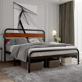 Garvee Queen Platform Bed Frame + Wood Headboard + Heavy Duty Metal Slat Support + Noise Free + Easy Installation + Dark Brown - Dark Brown