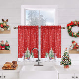 Garvee Christmas Kitchen Curtain Cafe Curtain 36 Inch Tier Curtains Window Treatment Rod Pocket for Home Decor 2 Panels for Bathroom, Living Room Christmas Decoration - Red