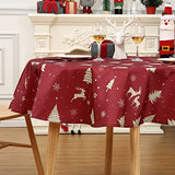 Garvee Christmas Table Cloth Round 60 Inch, Waterproof Winter Holiday Xmas Deer Tree Kitchen Christmas Decorations for Table, Round Table Cloth for Home Party Dining Table Décor Indoor Outdoor, Gold - Gold