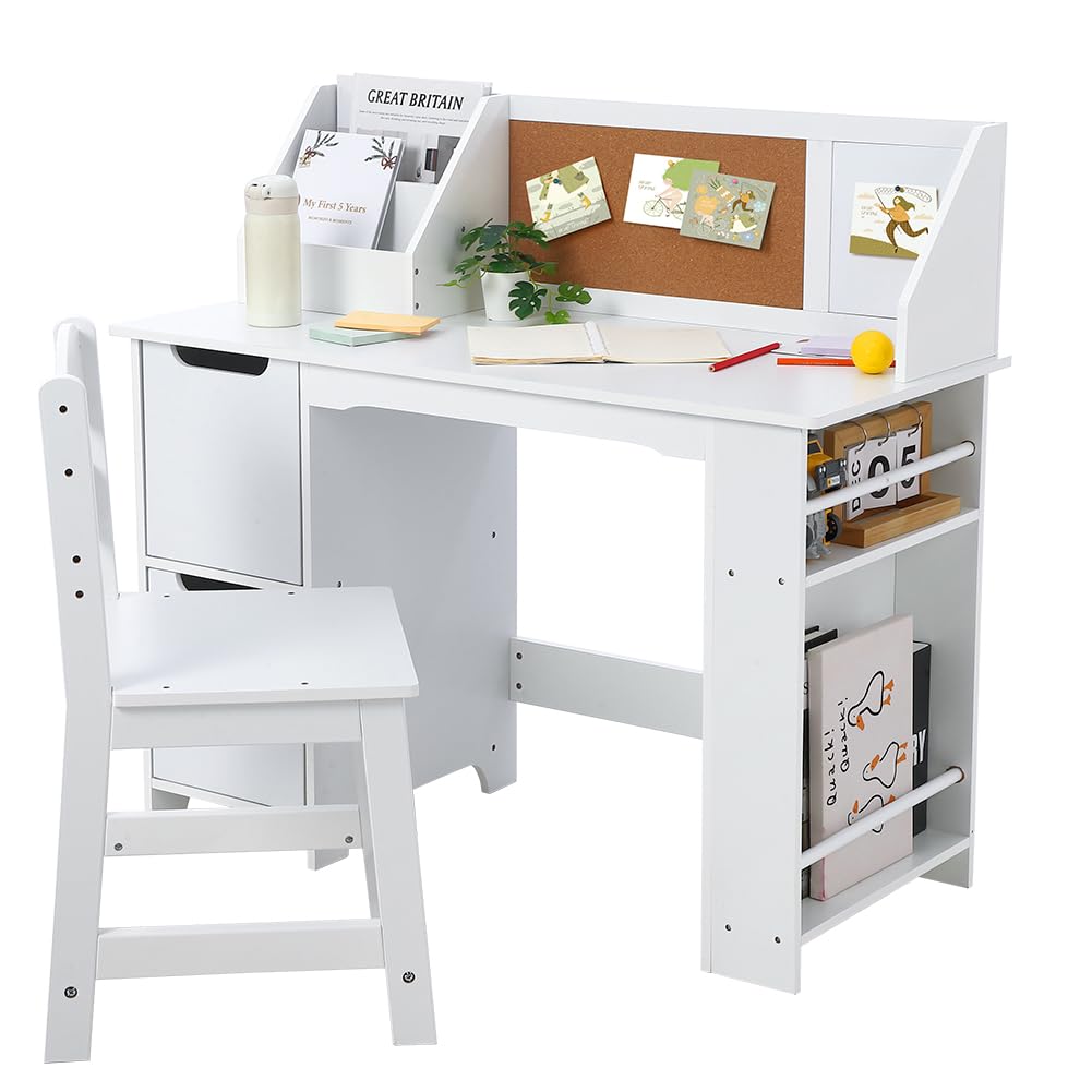 GARVEE White Study Desk and Chair Set - Perfect for Kids Ages 3-10