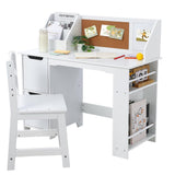 Garvee White Study Desk and Chair Set with Bookshelf, Bulletin Board, and Cabinets Ideal for Boys and Girls Ages 3-10