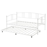 Garvee Metal Daybed with Trundle, Steel Slat Support, Headboard, 6 Casters, Twin, White, Living Room, Guest Room - White