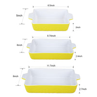Garvee Ceramic Baking Dish Set of 3, Rectangular Casserole Dish for Oven with Handles, Deep Lasagna Baking Pans for Cooking, Kitchen, Cake Dinner, Banquet, Daily Use, Yellow
