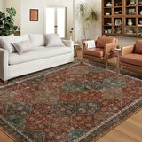 Garvee Persian Red 8x10 Area Washable Rug Vintage Floral Rug Non Slip Retro Distressed Thin Country Farmhouse Rug Floor Cover Farmhouse Rug Carpet for Kitchen Living Room Bedroom Dining Room - Red